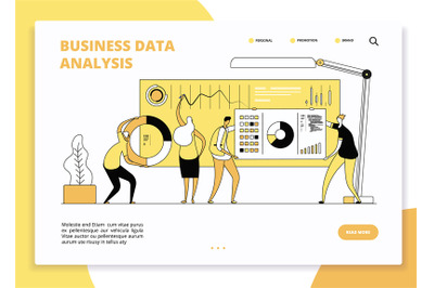 Data analysis landing page. Digital marketing analysts working on stat