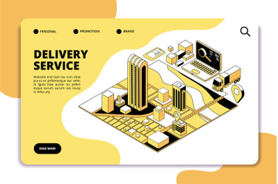 Delivery isometric concept. Logistic and shipping warehouse service wi