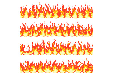 Seamless fire flame. Dangerous flaming pattern, flammable line blaze.