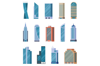 Flat skyscrapers. Exterior of modern city buildings. Residential and b