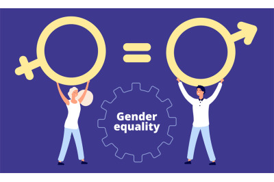 Gender equality concept. Flat vector male and female characters with s