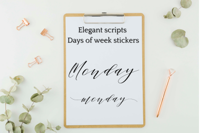 Black Days of the Week Script Stickers