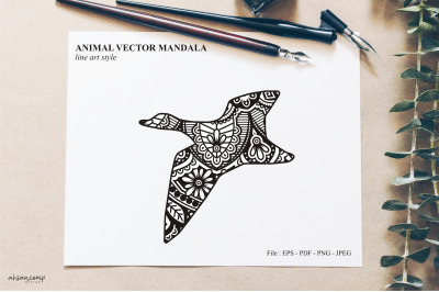 Bird Mandala Vector Line Art Style