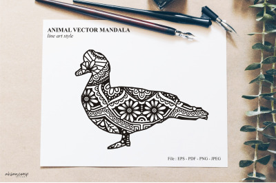 Bird Mandala Vector Line Art Style