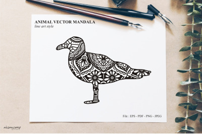 Bird Mandala Vector Line Art Style