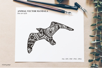 Bird Mandala Vector Line Art Style