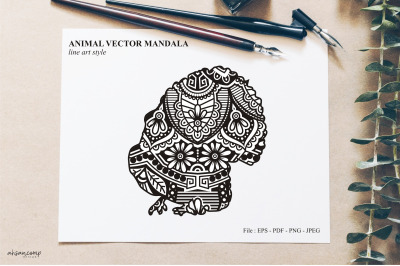 Bird Mandala Vector Line Art Style