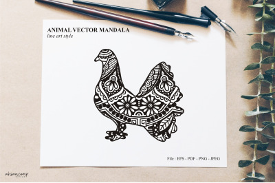 Bird Mandala Vector Line Art Style