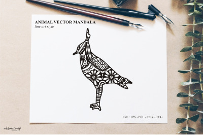 Bird Mandala Vector Line Art Style