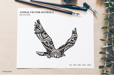 Bird Mandala Vector Line Art Style