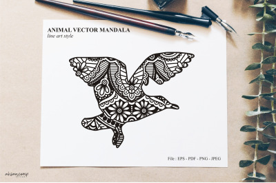 Bird Mandala Vector Line Art Style