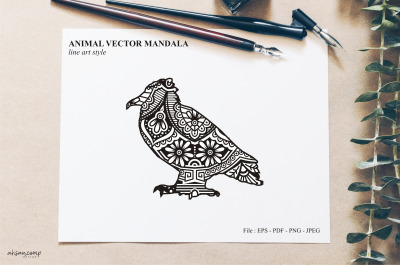 Bird Mandala Vector Line Art Style