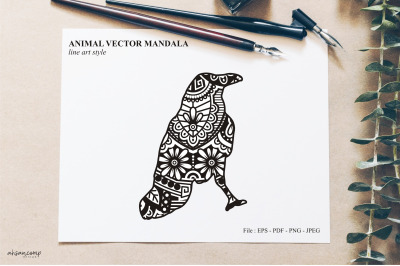 Bird Mandala Vector Line Art Style