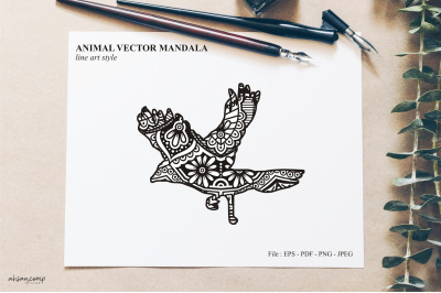 Bird Mandala Vector Line Art Style