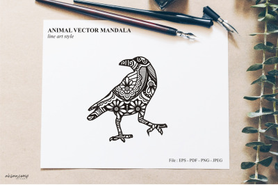 Bird Mandala Vector Line Art Style