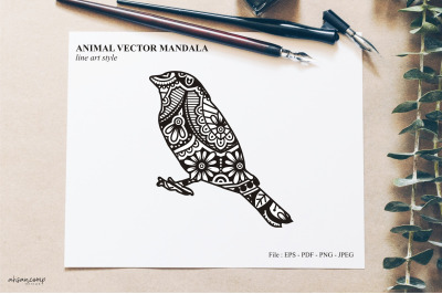 Bird Mandala Vector Line Art Style