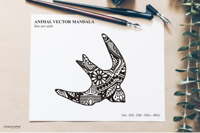 Bird Mandala Vector Line Art Style