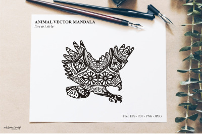 Bird Mandala Vector Line Art Style