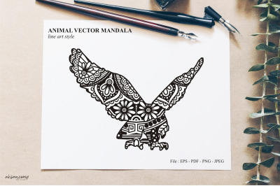 Bird Mandala Vector Line Art Style