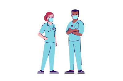 Medical workers in coronavirus outbreak flat isolated vector illustrat