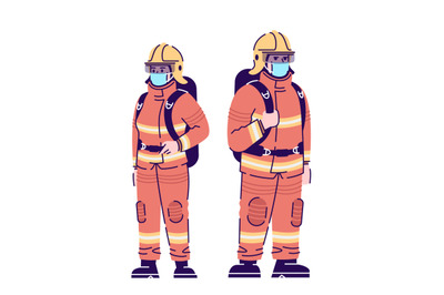 Firefighters in covid19 pandemic flat isolated vector illustration