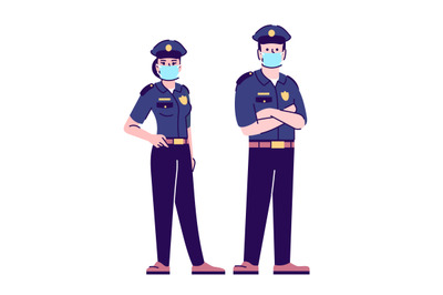 Police officers in covid19 pandemic flat isolated vector illustration