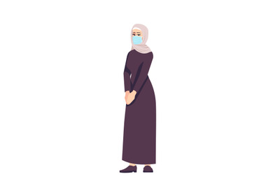 Muslim woman in surgical mask semi flat RGB color vector illustration