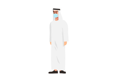 Arab man in surgical mask semi flat RGB color vector illustration