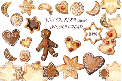 Christmas Gingerbread Watercolor Clipart