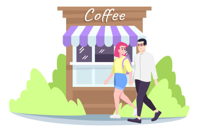 Couple walking on street flat illustration