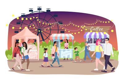 Night fair flat vector illustration