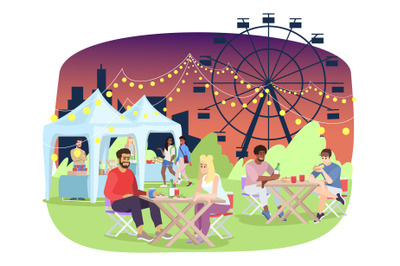 Summer night fair flat vector illustration