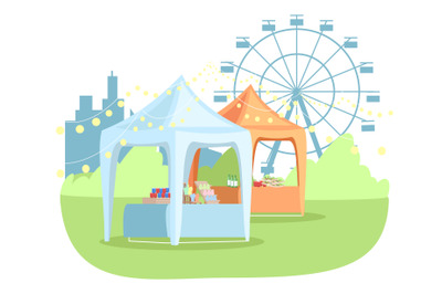Street stands in park semi flat RGB color vector illustration