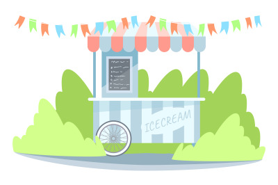 Ice cream booth semi flat RGB color vector illustration
