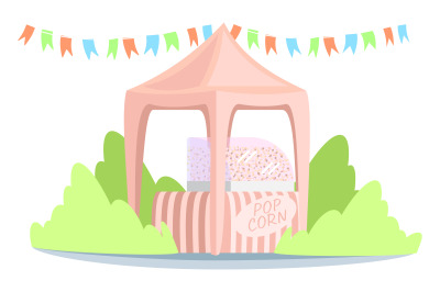 Pop corn stall semi flat RGB color vector illustration
