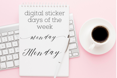 Hand drawn elegant black days of the week script stickers