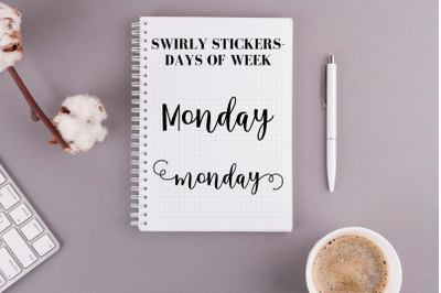 Swirly scripts&2C; Days of the week stickers