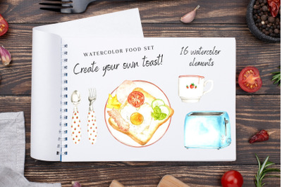 Watercolor Kitchen Clipart, Cooking Culinary Digital Clip Art