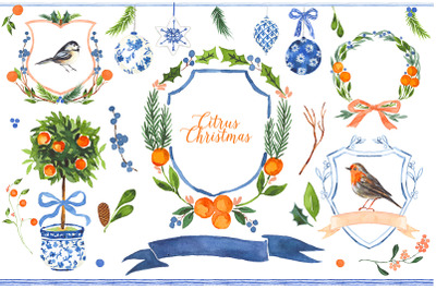 Watercolor Holiday Clipart - Citrus