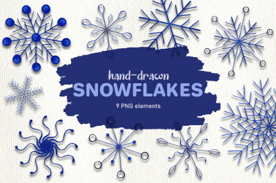 9 Hand Drawn Snowflakes Merry Christmas PNG
