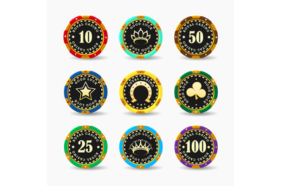 Casino betting chips set isolated on white background