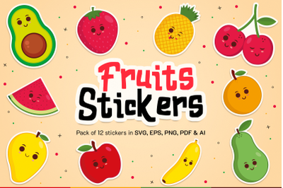 Fruits stickers and illustrations