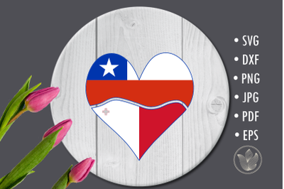 Chile Malta heart with flags, Svg cut file, Sublimation&nbsp;