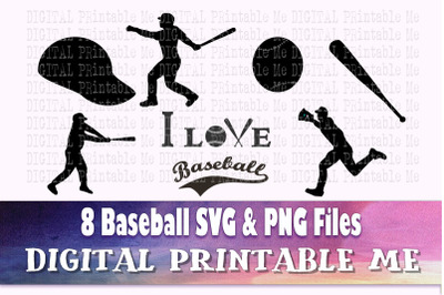 Baseball svg bundle&2C; silhouette&2C; PNG&2C; clip art&2C; 8 Digital images&2C; spor