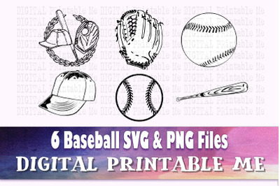 Baseball svg bundle&2C; silhouette outline&2C; PNG&2C; clip art&2C; 6 Digital imag