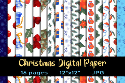 16 Hand-Drawn Christmas Seamless Patterns