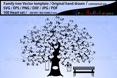 100 heart family tree vector template