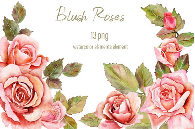 Pink Blush Watercolor Floral Clipart