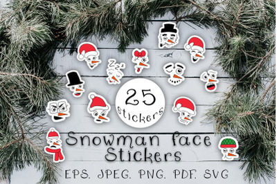 Snowman faces stickers. Christmas Stickers SVG&2C; PNG files. Cute files.