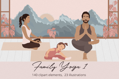 Family Yoga 1 Illustration Set